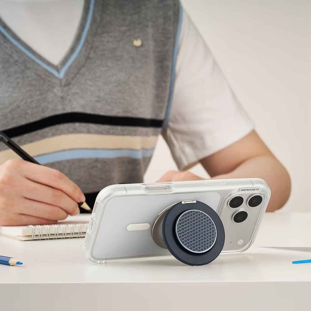 PopSockets MagSafe Kick-Out Grip & Stand, Magnetic Phone Grip & Kickstand for MagSafe-Compatible iPhone Cases, Adjustable Stand, Hands-Free Viewing & Secure Grip, Aluminum Knurl Navy