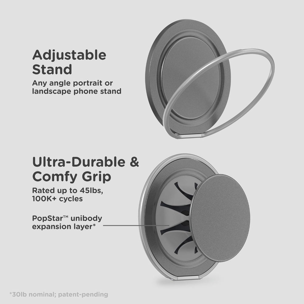 PopSockets MagSafe Low-Pro Grip & Stand, Magnetic Phone Grip & Kickstand for MagSafe-Compatible iPhone Cases, Low-Profile Design, Hands-Free Viewing & Secure Grip, Gunmetal