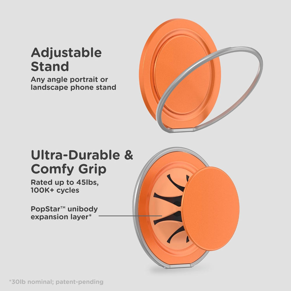 PopSockets MagSafe Low-Pro Grip & Stand, Magnetic Phone Grip & Kickstand for MagSafe-Compatible iPhone Cases, Low-Profile Design, Hands-Free Viewing & Secure Grip, Orange