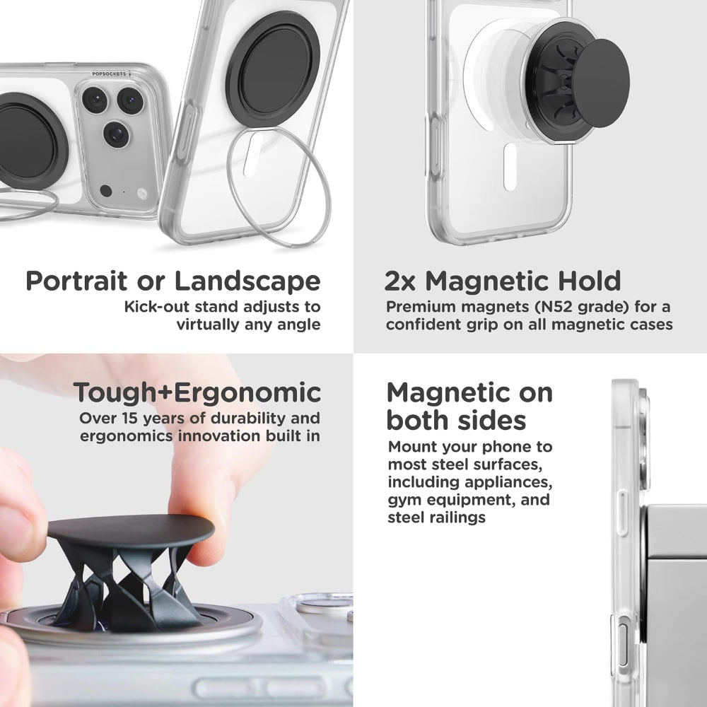 PopSockets MagSafe Low-Pro Grip & Stand, Magnetic Phone Grip & Kickstand for MagSafe-Compatible iPhone Cases, Low-Profile Design, Hands-Free Viewing & Secure Grip, Orange