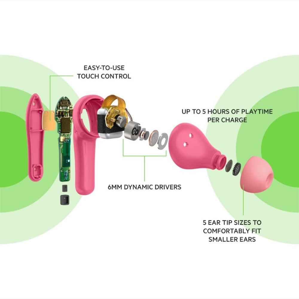 Belkin SOUNDFORM NANO True Wireless Earbuds for KIDS - Bluetooth In-Ear KID FRIENDLY w/ Volume Limiter & Touch Control, 24HRS Battery, for Apple iPhone/iPad, Samsung/Huawei, Tablets & Laptops - Pink