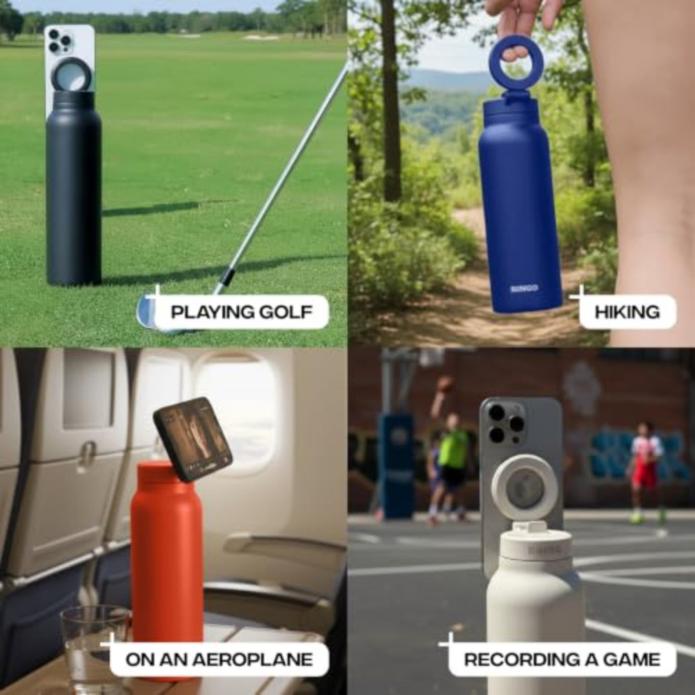 RINGO PRO Water Bottle with Sip Straw Lid| Stainless Steel Hydration Bottle w/ Integrated Magnetic Phone Mount, 12Hrs Hot/24Hrs Cold, BPA-Free, Works w/ Phones & Tablets - Lilac 24Oz / 710ml