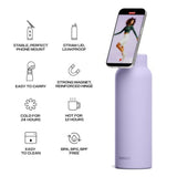 RINGO PRO Water Bottle with Sip Straw Lid| Stainless Steel Hydration Bottle w/ Integrated Magnetic Phone Mount, 12Hrs Hot/24Hrs Cold, BPA-Free, Works w/ Phones & Tablets - Lilac 24Oz / 710ml