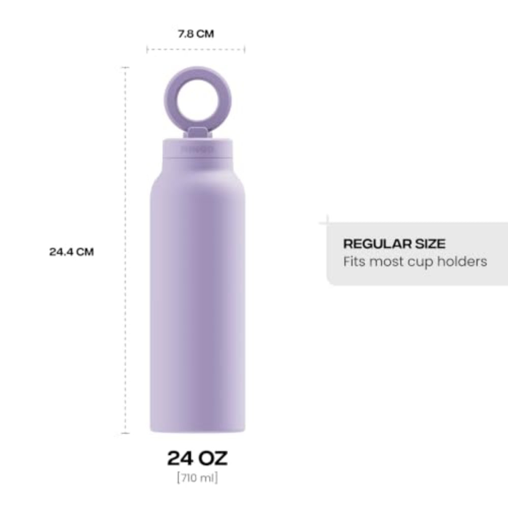 RINGO PRO Water Bottle with Sip Straw Lid| Stainless Steel Hydration Bottle w/ Integrated Magnetic Phone Mount, 12Hrs Hot/24Hrs Cold, BPA-Free, Works w/ Phones & Tablets - Lilac 24Oz / 710ml
