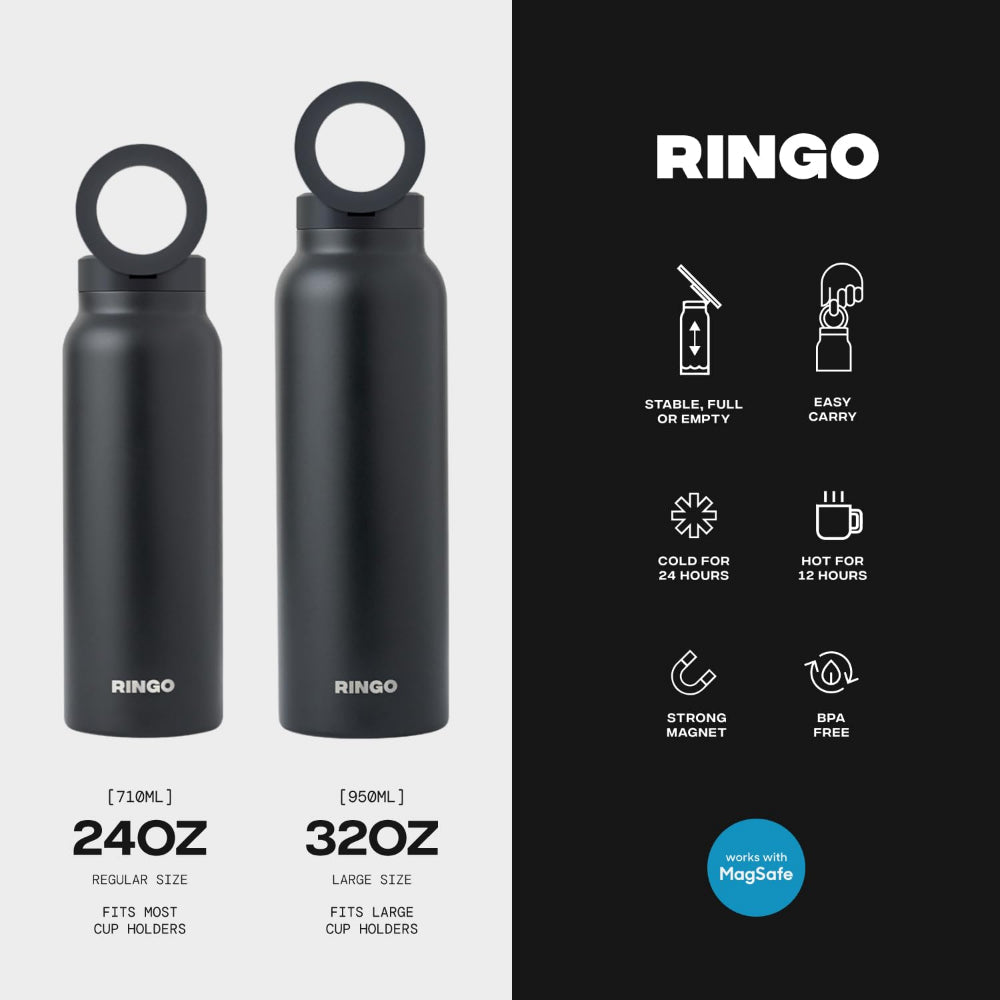 Ringo MagSafe Water Bottle + Free Magnetic Booster Ring - 709ml (24oz) / 946ml (32oz) -  Orange
