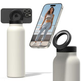 RINGO Water Bottle + Free Magnetic Booster Ring| Stainless Steel Hydration Bottle w/ Integrated MagSafe Phone Mount, 12Hrs Hot/24Hrs Cold, BPA-Free, Works w/ All Devices Android & iOS - Ivory 32Oz