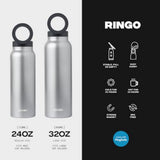 RINGO Water Bottle + Free Magnetic Booster Ring| Stainless Steel Hydration Bottle w/ Integrated MagSafe Phone Mount, 12Hrs Hot/24Hrs Cold, BPA-Free, Works w/ All Devices Android & iOS- Stainless 32Oz
