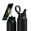 RINGO PRO Water Bottle with Sip Straw Lid| Stainless Steel Hydration Bottle w/ Integrated Magnetic Phone Mount, 12Hrs Hot/24Hrs Cold, BPA-Free, Works w/ Phones & Tablets - Black 24Oz / 710ml