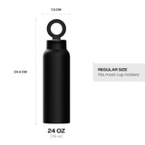 RINGO PRO Water Bottle with Sip Straw Lid| Stainless Steel Hydration Bottle w/ Integrated Magnetic Phone Mount, 12Hrs Hot/24Hrs Cold, BPA-Free, Works w/ Phones & Tablets - Black 24Oz / 710ml
