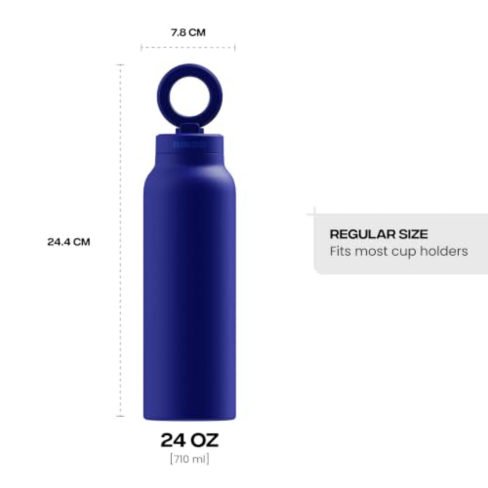 RINGO PRO Water Bottle with Sip Straw Lid| Stainless Steel Hydration Bottle w/ Integrated Magnetic Phone Mount, 12Hrs Hot/24Hrs Cold, BPA-Free, Works w/ Phones & Tablets - Blue 24Oz / 710ml