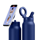 RINGO PRO Water Bottle with Sip Straw Lid| Stainless Steel Hydration Bottle w/ Integrated Magnetic Phone Mount, 12Hrs Hot/24Hrs Cold, BPA-Free, Works w/ Phones & Tablets - Blue 24Oz / 710ml
