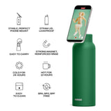 RINGO PRO Water Bottle with Sip Straw Lid| Stainless Steel Hydration Bottle w/ Integrated Magnetic Phone Mount, 12Hrs Hot/24Hrs Cold, BPA-Free, Works w/ Phones & Tablets - Green 24Oz / 710ml