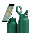 RINGO PRO Water Bottle with Sip Straw Lid| Stainless Steel Hydration Bottle w/ Integrated Magnetic Phone Mount, 12Hrs Hot/24Hrs Cold, BPA-Free, Works w/ Phones & Tablets - Green 24Oz / 710ml