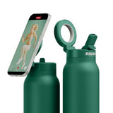 RINGO PRO Water Bottle with Sip Straw Lid| Stainless Steel Hydration Bottle w/ Integrated Magnetic Phone Mount, 12Hrs Hot/24Hrs Cold, BPA-Free, Works w/ Phones & Tablets - Green 24Oz / 710ml