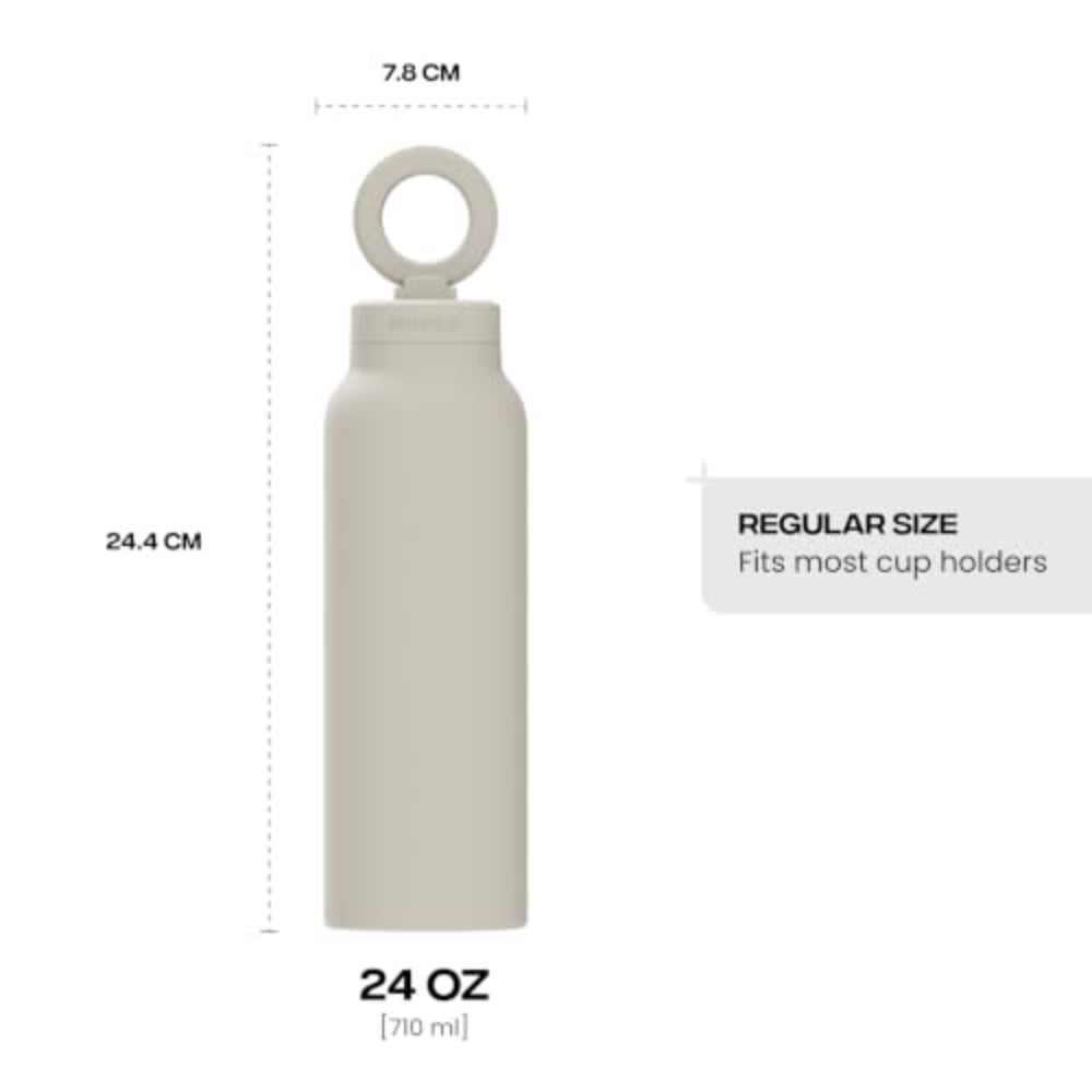 RINGO PRO Water Bottle with Sip Straw Lid| Stainless Steel Hydration Bottle w/ Integrated Magnetic Phone Mount, 12Hrs Hot/24Hrs Cold, BPA-Free, Works w/ Phones & Tablets - Ivory 24Oz / 710ml