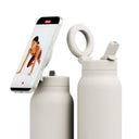 RINGO PRO Water Bottle with Sip Straw Lid| Stainless Steel Hydration Bottle w/ Integrated Magnetic Phone Mount, 12Hrs Hot/24Hrs Cold, BPA-Free, Works w/ Phones & Tablets - Ivory 24Oz / 710ml