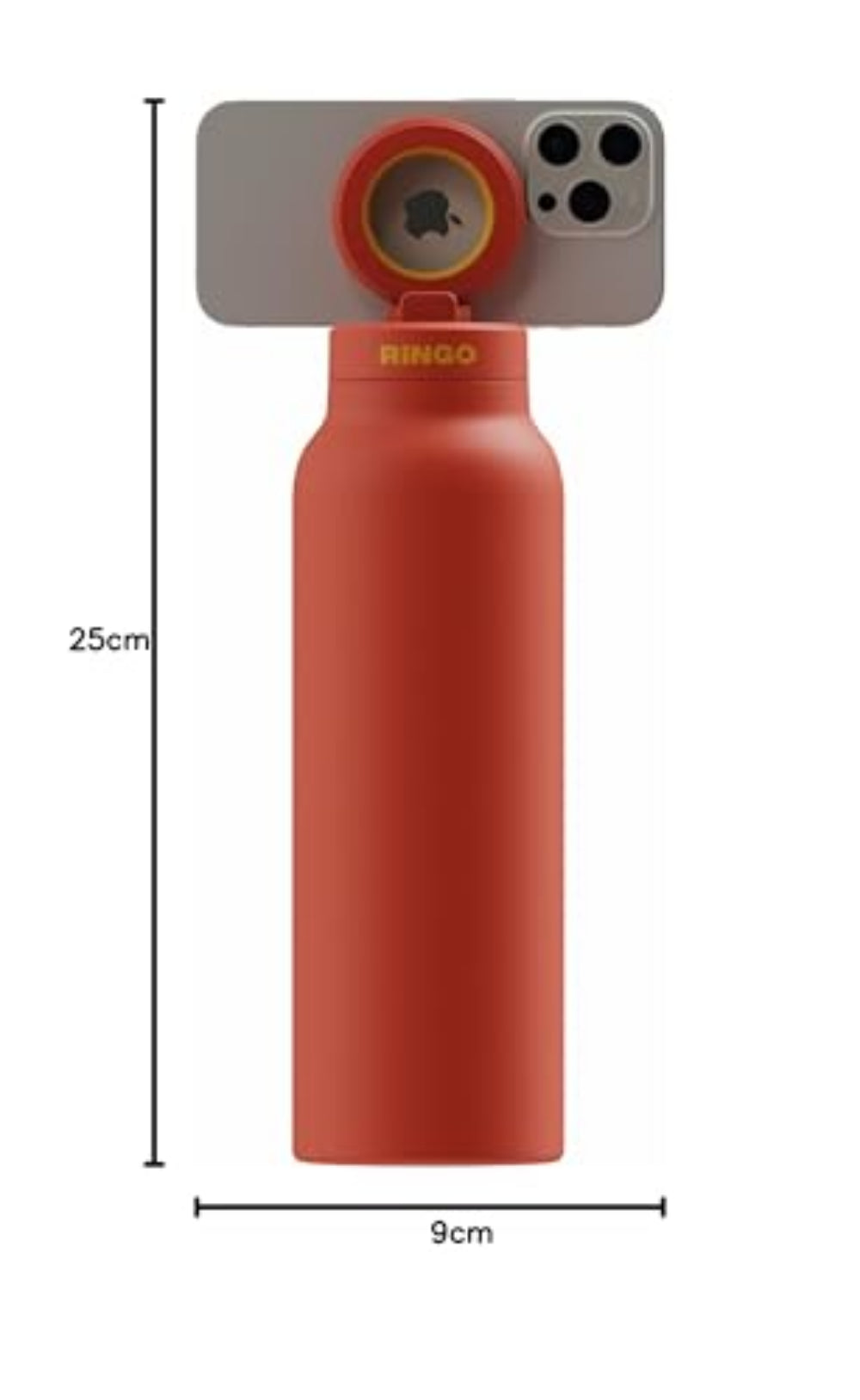 RINGO PRO Water Bottle with Sip Straw Lid| Stainless Steel Hydration Bottle w/ Integrated Magnetic Phone Mount, 12Hrs Hot/24Hrs Cold, BPA-Free, Works w/ Phones & Tablets - Orange 24Oz / 710ml