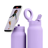 RINGO PRO Water Bottle with Sip Straw Lid| Stainless Steel Hydration Bottle w/ Integrated Magnetic Phone Mount, 12Hrs Hot/24Hrs Cold, BPA-Free, Works w/ Phones & Tablets - Lilac 24Oz / 710ml