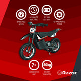 Razor Motorbike Dirt Rocket MX125 - Electric Dirt Bike, 100W High Torque, 13Km/Hr Speed, 12" Tires, Great for Smooth & Off Road, Rechargeable, Battery Operated, For 8+ Age - Black