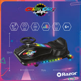 Razor Crazy Cart Shift Lightshow, 3-Wheeler Go Kart, Powerful Hub Motor, LightWeight High-impact w/ Multi-color LED light bars, Strong & Sturdy, Rechargeable, Battery Operated, For 6+ Age - Black