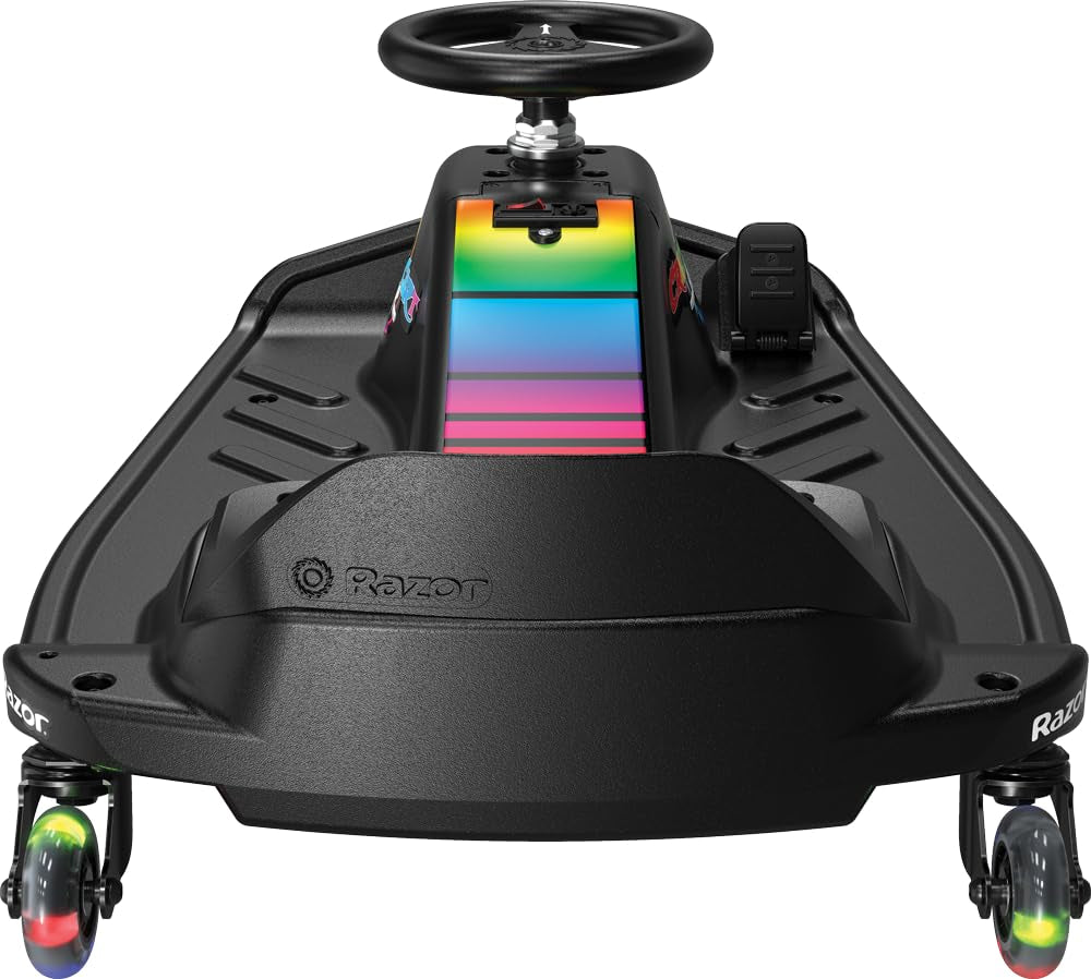 Razor Crazy Cart Shift Lightshow, 3-Wheeler Go Kart, Powerful Hub Motor, LightWeight High-impact w/ Multi-color LED light bars, Strong & Sturdy, Rechargeable, Battery Operated, For 6+ Age - Black