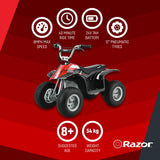 Razor Dirt Quad Bike 4-Wheel Electric Quad Bike, Power 500W Motor, 13Km/Hr Speed, 12" Tires,  Great for Off Road, Strong & Sturdy, Rechargeable, Battery Operated, For 8+ Age - Black