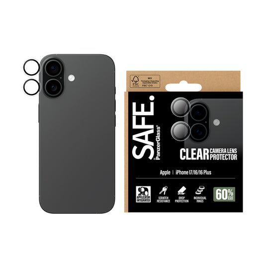 Safe by PanzerGlass iPhone 17 / 16 Plus / 16 Camera Lens Protector Hoops, Rings w/ High Clarity, Anti-Scratch Anti-Fingerprint, No Image Distortion, Easy Install, Transparent