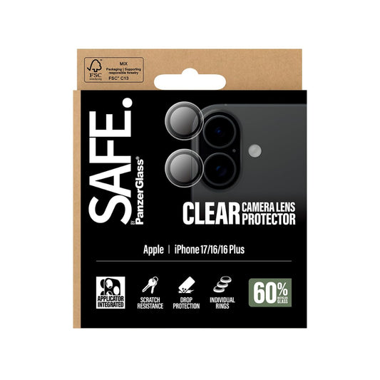 Safe by PanzerGlass iPhone 17 / 16 Plus / 16 Camera Lens Protector Hoops, Rings w/ High Clarity, Anti-Scratch Anti-Fingerprint, No Image Distortion, Easy Install, Transparent