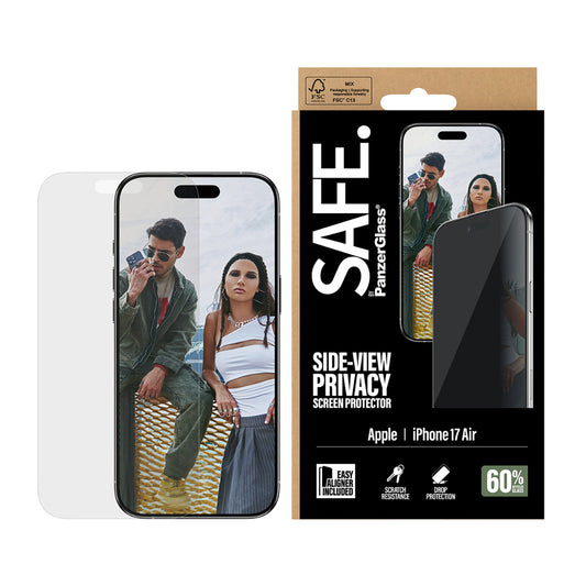 Safe by PanzerGlass iPhone 17 Air Screen Protector 6.9" PRIVACY, Full Screen Tempered Glass, Privacy Filter, Anti-Bluelight, Drop/Scratch Protection, w/ Easy Install Aligner, 2-Way Privacy