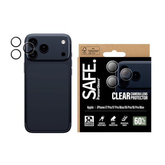 Safe by PanzerGlass iPhone 17 Pro Max / 17 Pro / 16 Pro Max / 16 Pro Camera Lens Protector Hoops, Rings w/ High Clarity, Anti-Scratch Anti-Fingerprint, No Image Distortion, Easy Install, Transparent