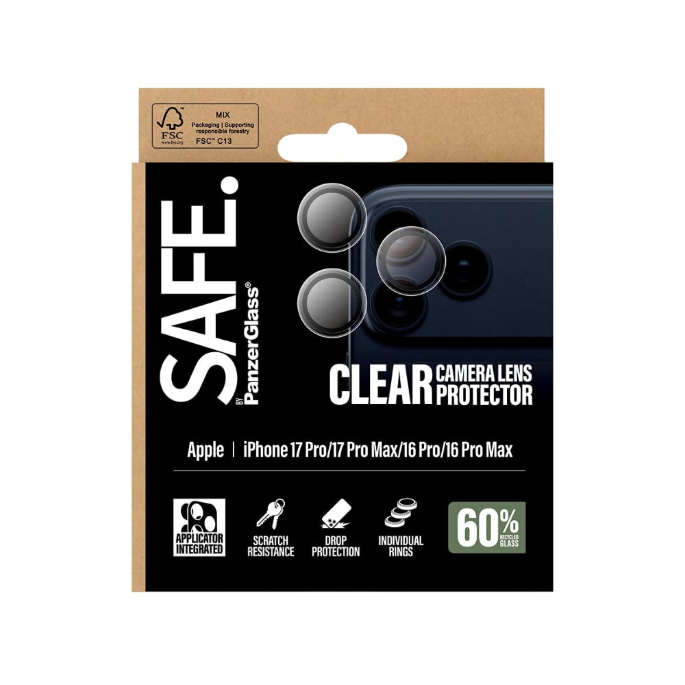 Safe by PanzerGlass iPhone 17 Pro Max / 17 Pro / 16 Pro Max / 16 Pro Camera Lens Protector Hoops, Rings w/ High Clarity, Anti-Scratch Anti-Fingerprint, No Image Distortion, Easy Install, Transparent