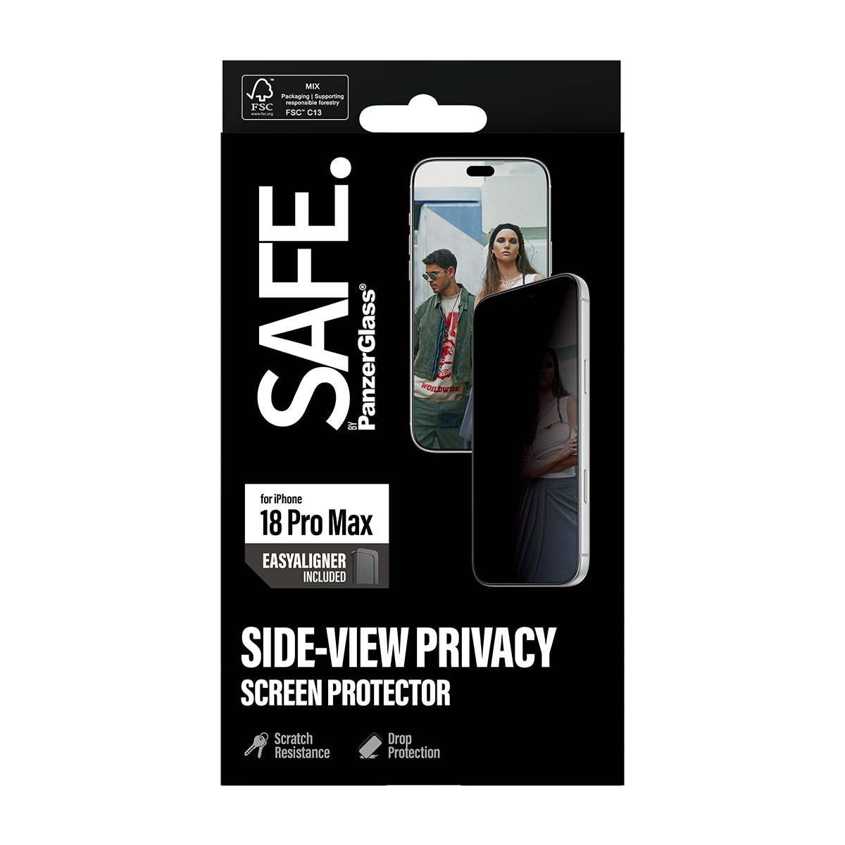 SAFE by PanzerGlass iPhone 18 Pro Max PRIVACY Screen Protector | Ultra-Wide Fit, 2-Way Side-View Privacy Filter, Scratch & Impact Protection, EasyAligner Easy Install, Recycled Glass, Privacy