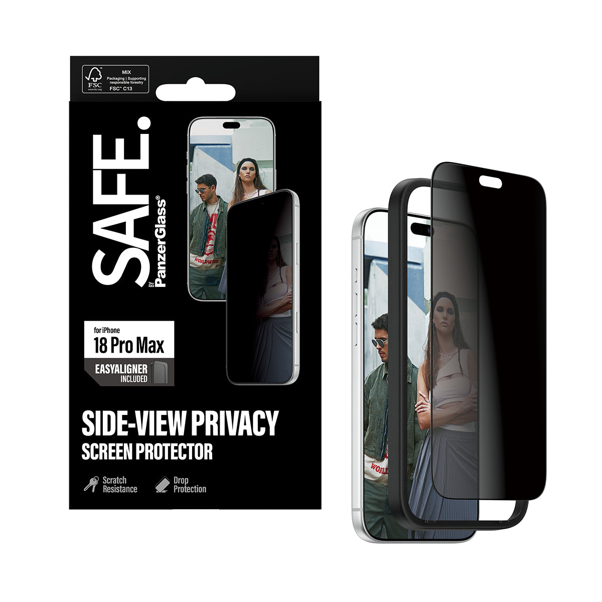 SAFE by PanzerGlass iPhone 18 Pro Max PRIVACY Screen Protector | Ultra-Wide Fit, 2-Way Side-View Privacy Filter, Scratch & Impact Protection, EasyAligner Easy Install, Recycled Glass, Privacy