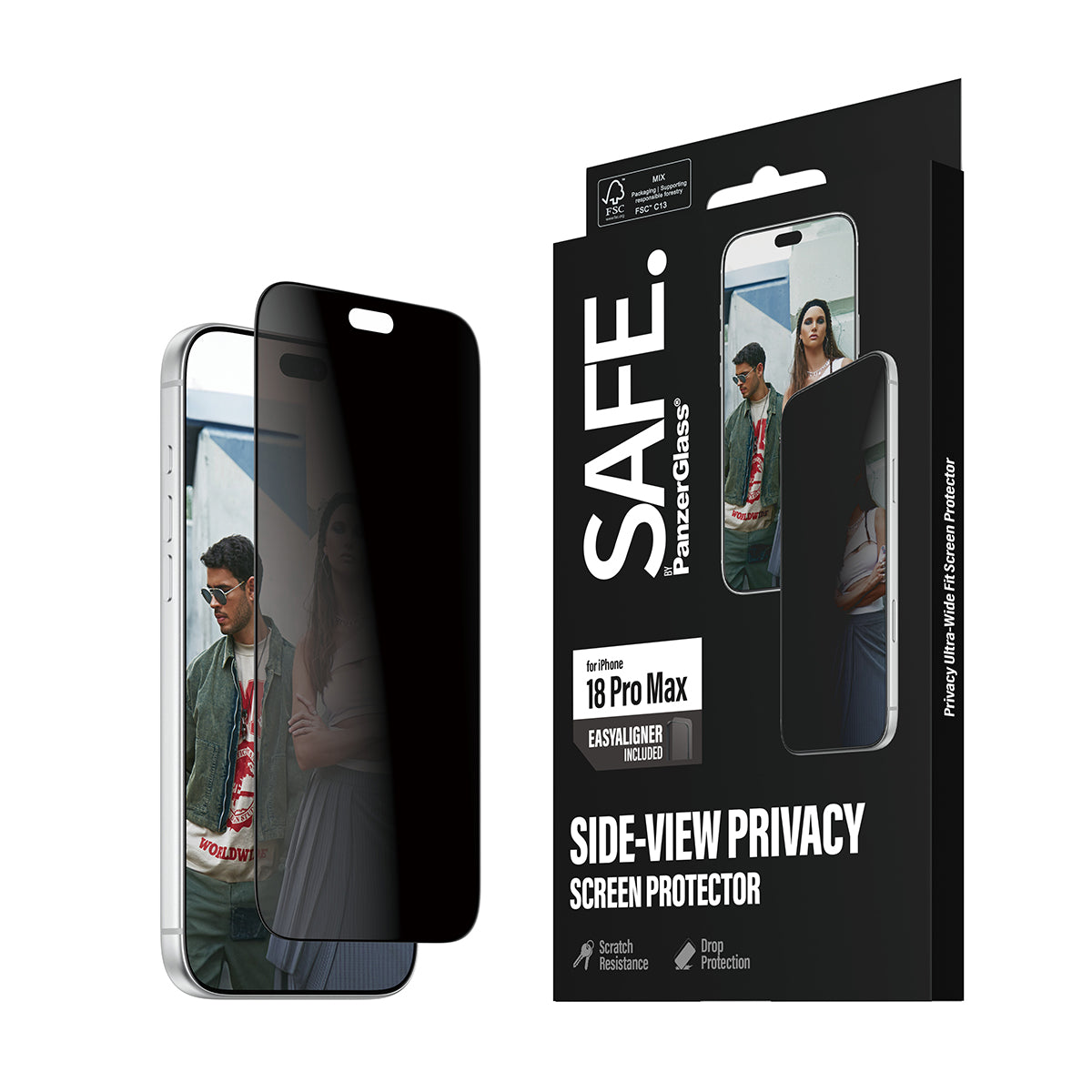 SAFE by PanzerGlass iPhone 18 Pro Max PRIVACY Screen Protector | Ultra-Wide Fit, 2-Way Side-View Privacy Filter, Scratch & Impact Protection, EasyAligner Easy Install, Recycled Glass, Privacy