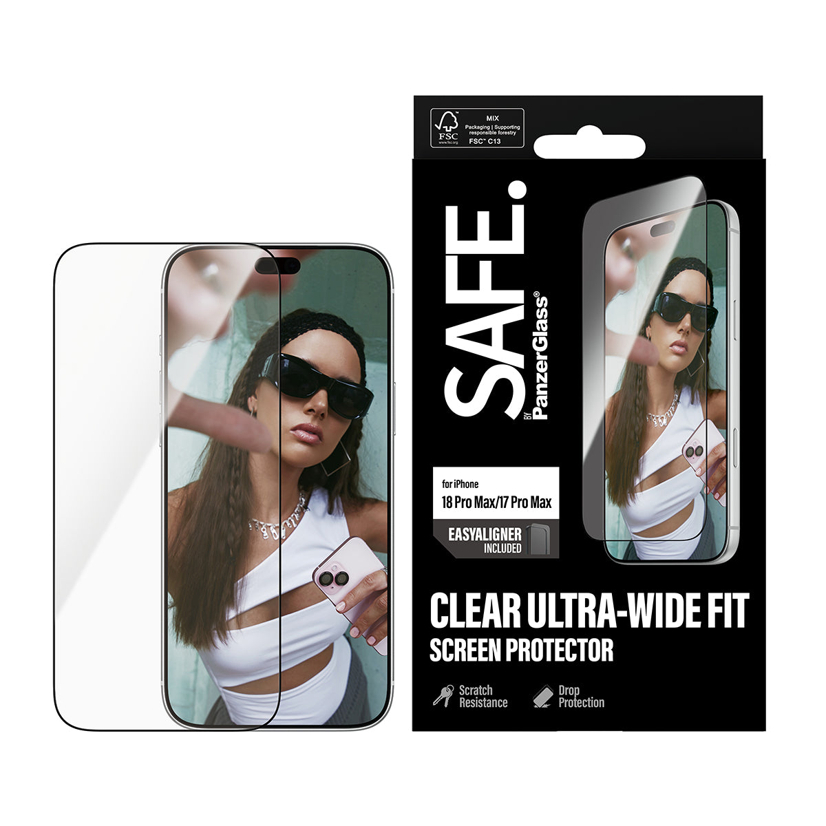 SAFE by PanzerGlass iPhone 18 Pro Max ULTRA-WIDE Screen Protector | Ultra-Wide Fit, Scratch & Impact Protection, EasyAligner Easy Install, Recycled Glass - Clear