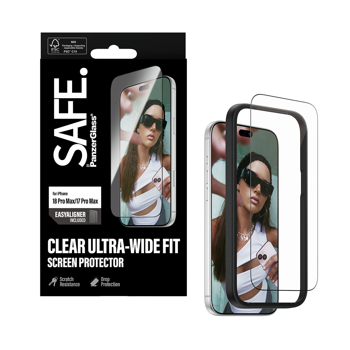 SAFE by PanzerGlass iPhone 18 Pro Max ULTRA-WIDE Screen Protector | Ultra-Wide Fit, Scratch & Impact Protection, EasyAligner Easy Install, Recycled Glass - Clear