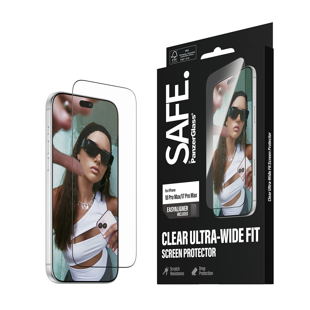 SAFE by PanzerGlass iPhone 18 Pro Max ULTRA-WIDE Screen Protector | Ultra-Wide Fit, Scratch & Impact Protection, EasyAligner Easy Install, Recycled Glass - Clear