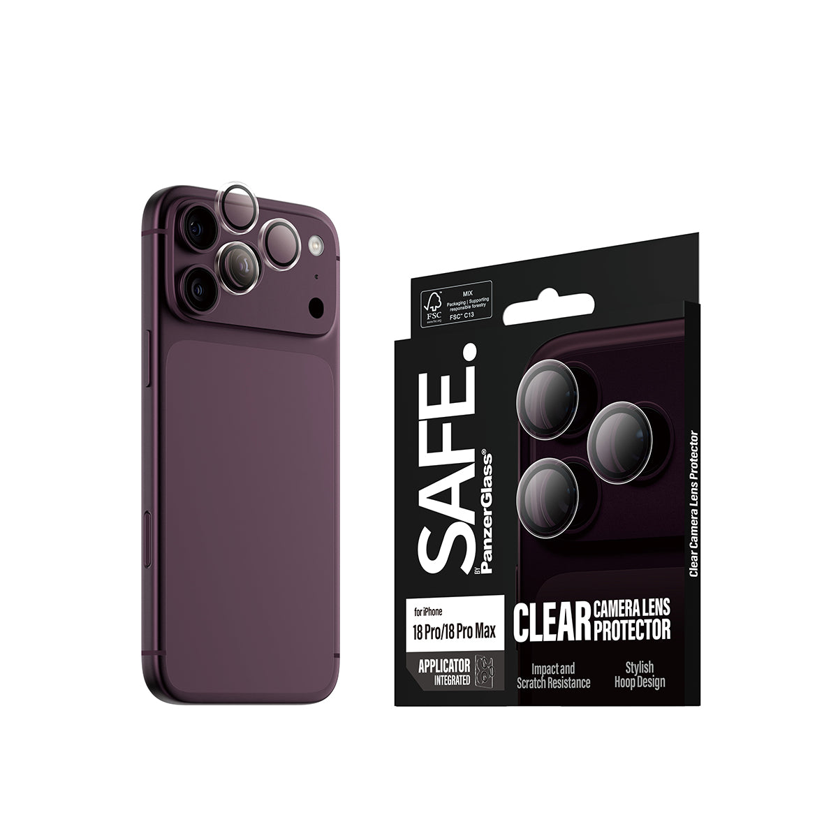 SAFE by PanzerGlass iPhone 18 Pro / Pro Max HOOPS Camera Lens Protectors | Individual Tempered Glass Rings, Scratch & Shock Protection, Aluminum Frames, Integrated Applicator, Easy Install - Clear