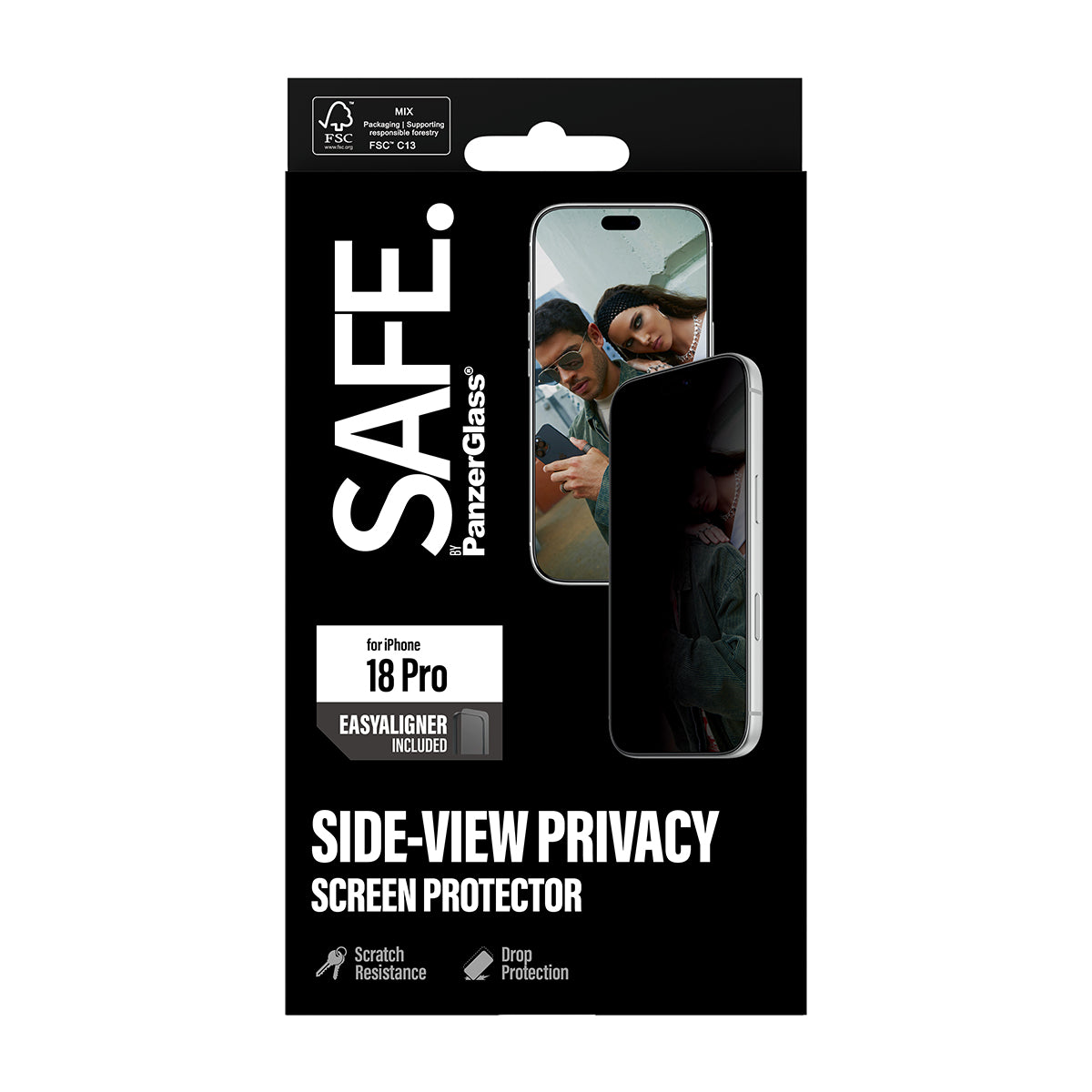 SAFE by PanzerGlass iPhone 18 Pro PRIVACY Screen Protector | Ultra-Wide Fit, 2-Way Side-View Privacy Filter, Scratch & Impact Protection, EasyAligner Easy Install, Recycled Glass, Privacy