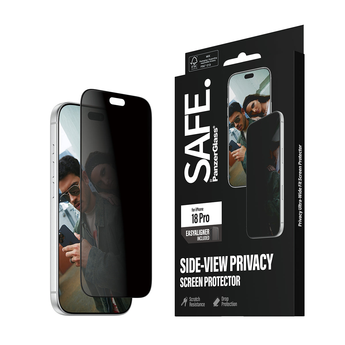 SAFE by PanzerGlass iPhone 18 Pro PRIVACY Screen Protector | Ultra-Wide Fit, 2-Way Side-View Privacy Filter, Scratch & Impact Protection, EasyAligner Easy Install, Recycled Glass, Privacy