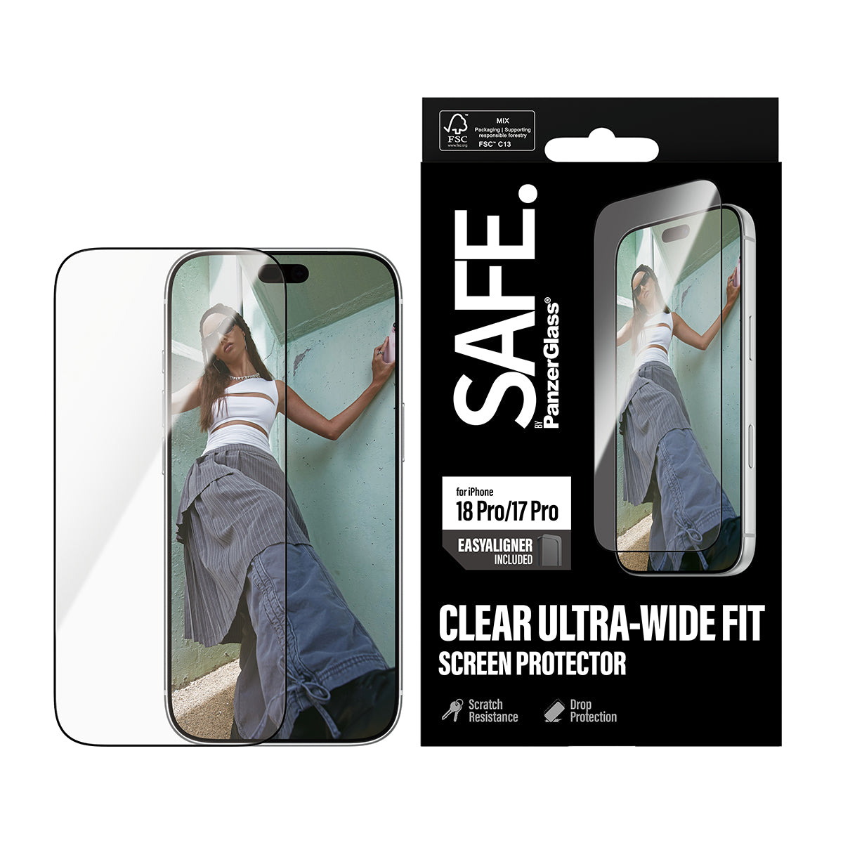 SAFE by PanzerGlass iPhone 18 Pro ULTRA-WIDE Screen Protector | Ultra-Wide Fit, Scratch & Impact Protection, EasyAligner Easy Install, Recycled Glass - Clear