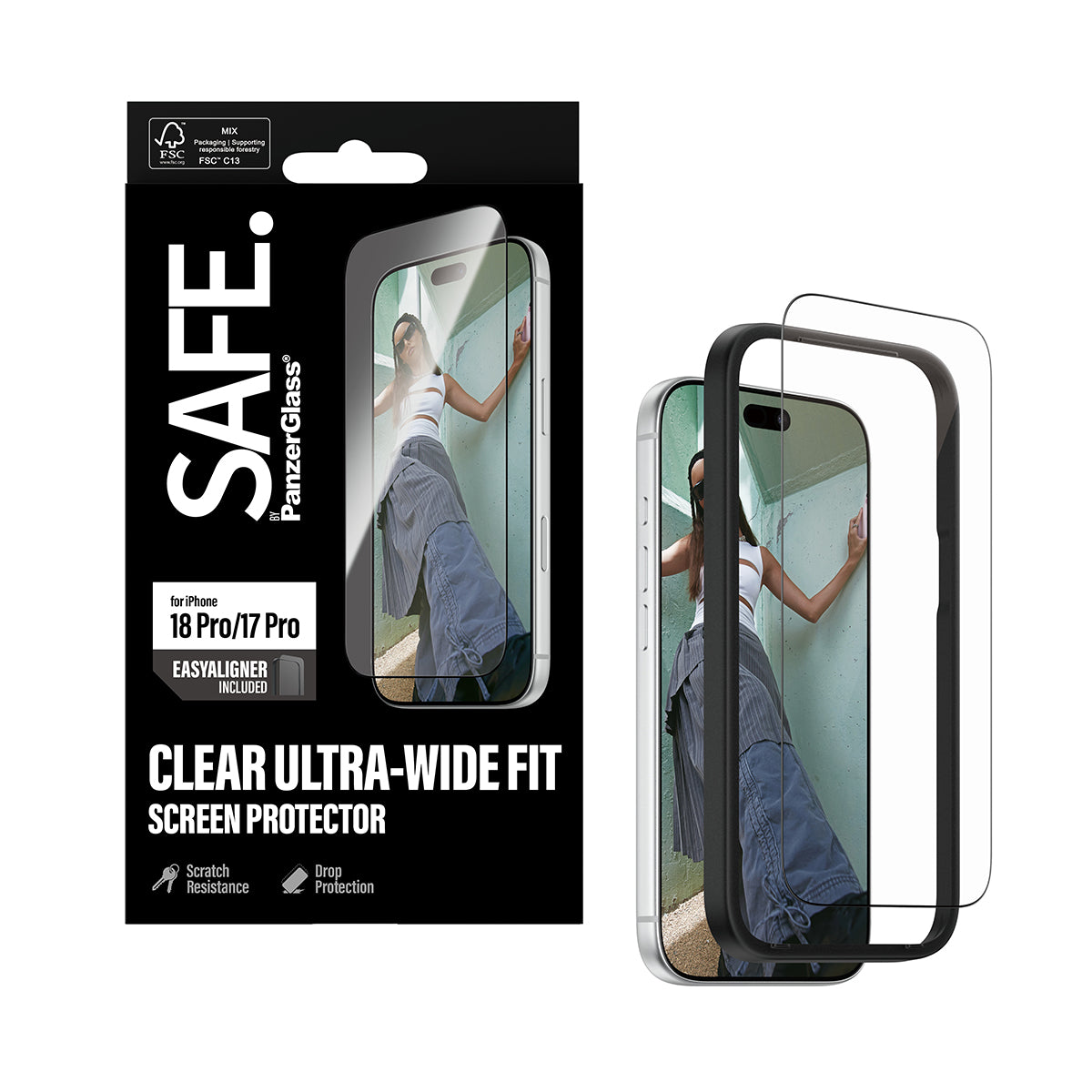 SAFE by PanzerGlass iPhone 18 Pro ULTRA-WIDE Screen Protector | Ultra-Wide Fit, Scratch & Impact Protection, EasyAligner Easy Install, Recycled Glass - Clear
