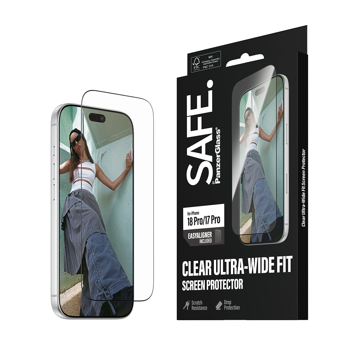 SAFE by PanzerGlass iPhone 18 Pro ULTRA-WIDE Screen Protector | Ultra-Wide Fit, Scratch & Impact Protection, EasyAligner Easy Install, Recycled Glass - Clear