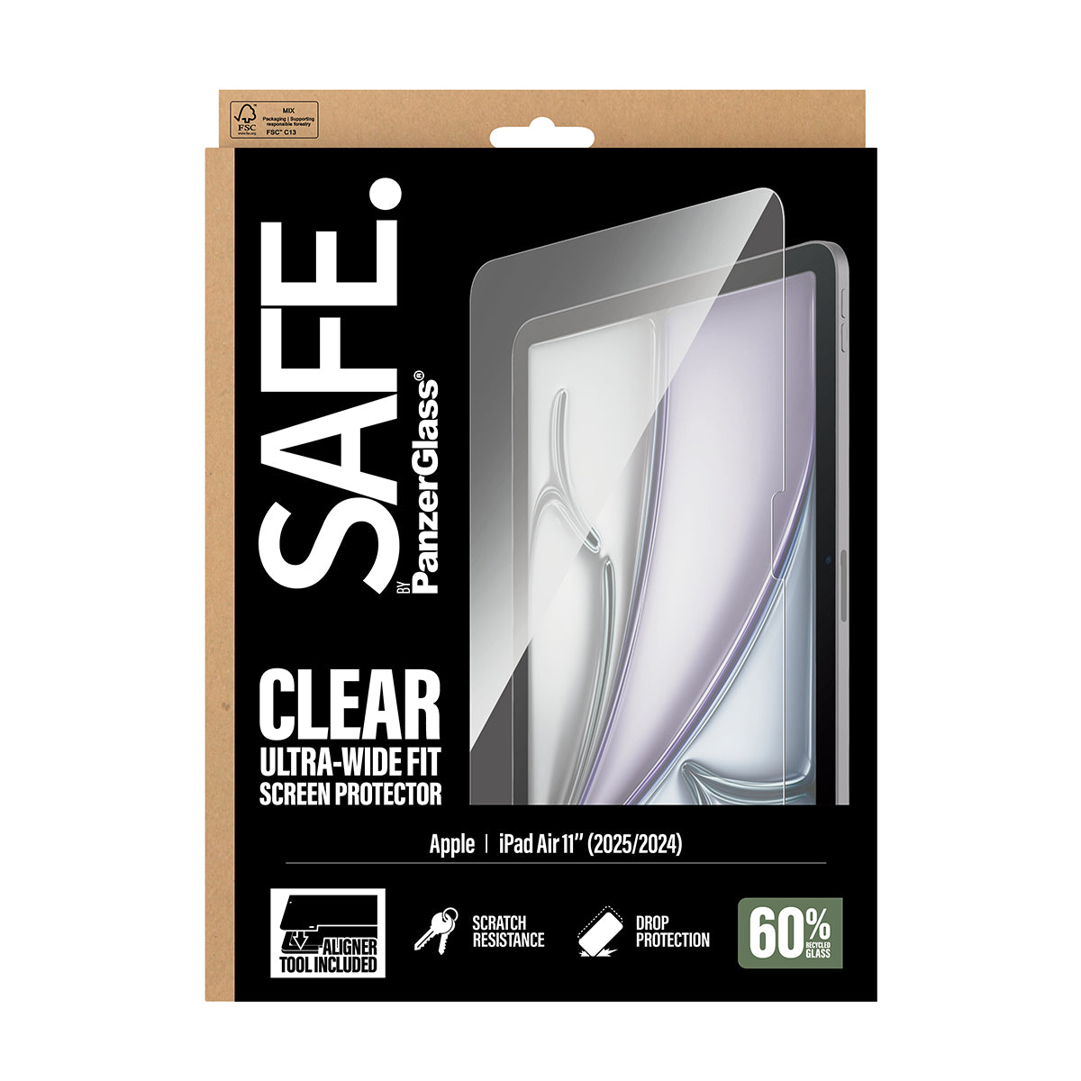 Safe by PanzerGlass Clear Screen Protector for iPad Air 11" M3/M2| Full Screen Tempered Glass, Drop Scratch Protection, Anti-Fingerprint, No Bubbles w/ Easy Install Tool - Clear