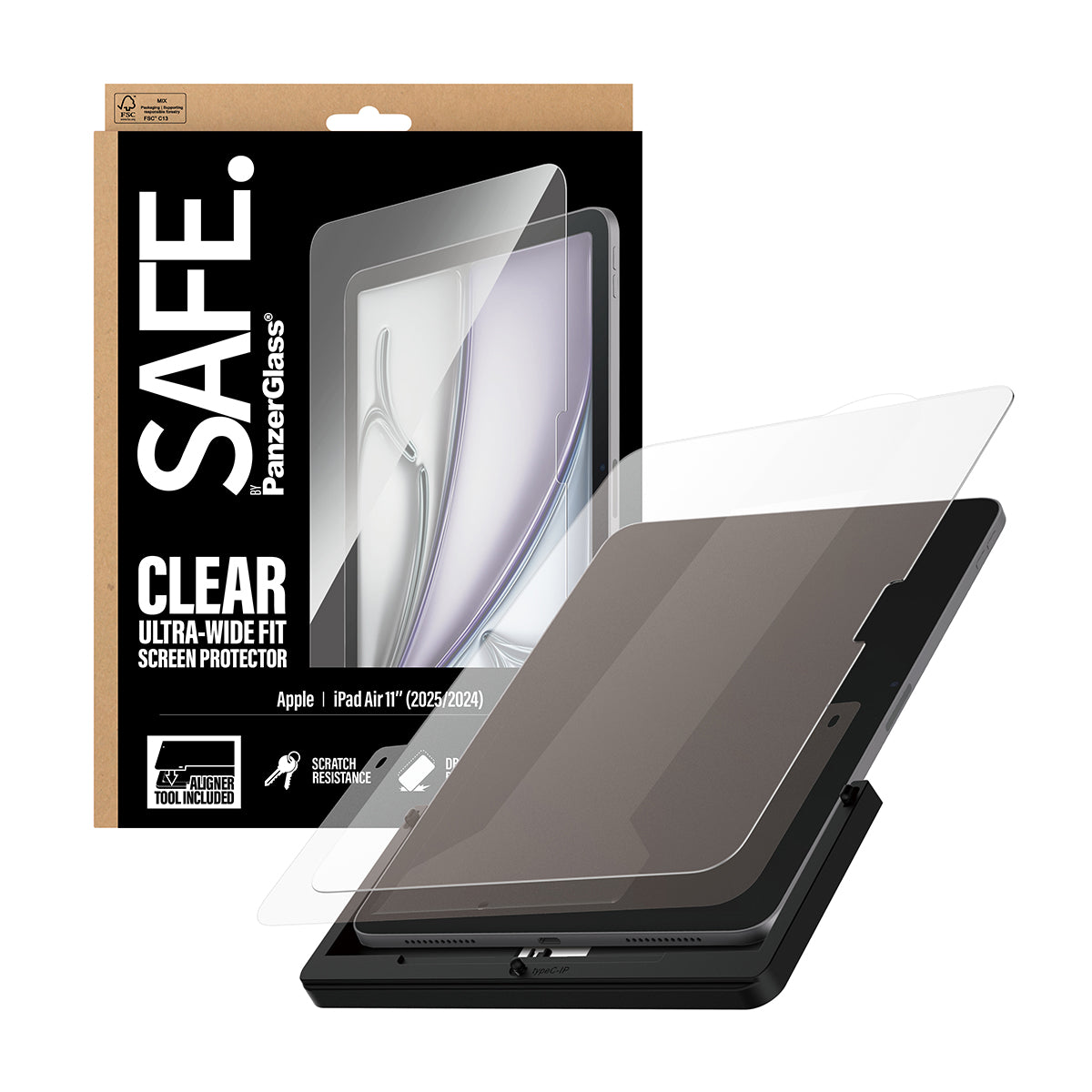 Safe by PanzerGlass Clear Screen Protector for iPad Air 11" M3/M2| Full Screen Tempered Glass, Drop Scratch Protection, Anti-Fingerprint, No Bubbles w/ Easy Install Tool - Clear