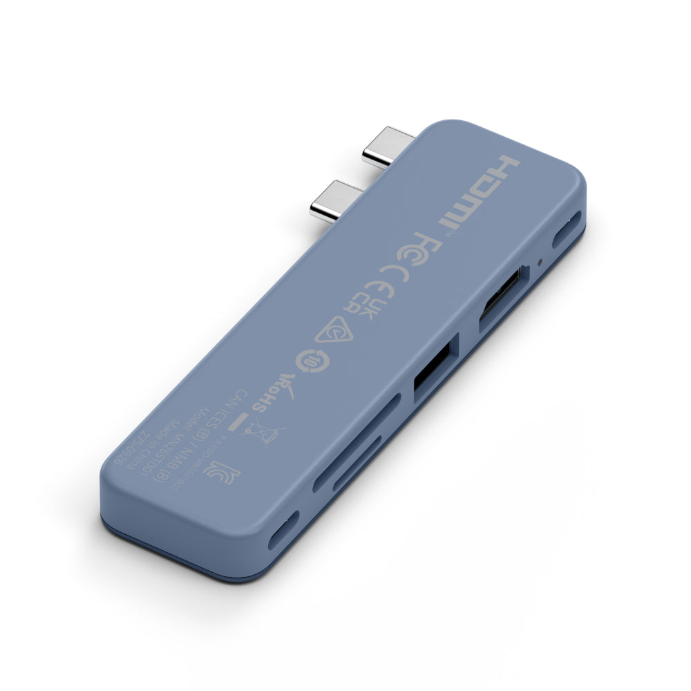 Satechi USB-C Snap Hub, 6-in-1 USB-C Hub for MacBook Neo, MacBook Air & Pro, 4K HDMI, 45W PD Charging, USB-A & USB-C 5Gbps, SD & MicroSD Card Readers, Aluminum, Compact Design, Indigo