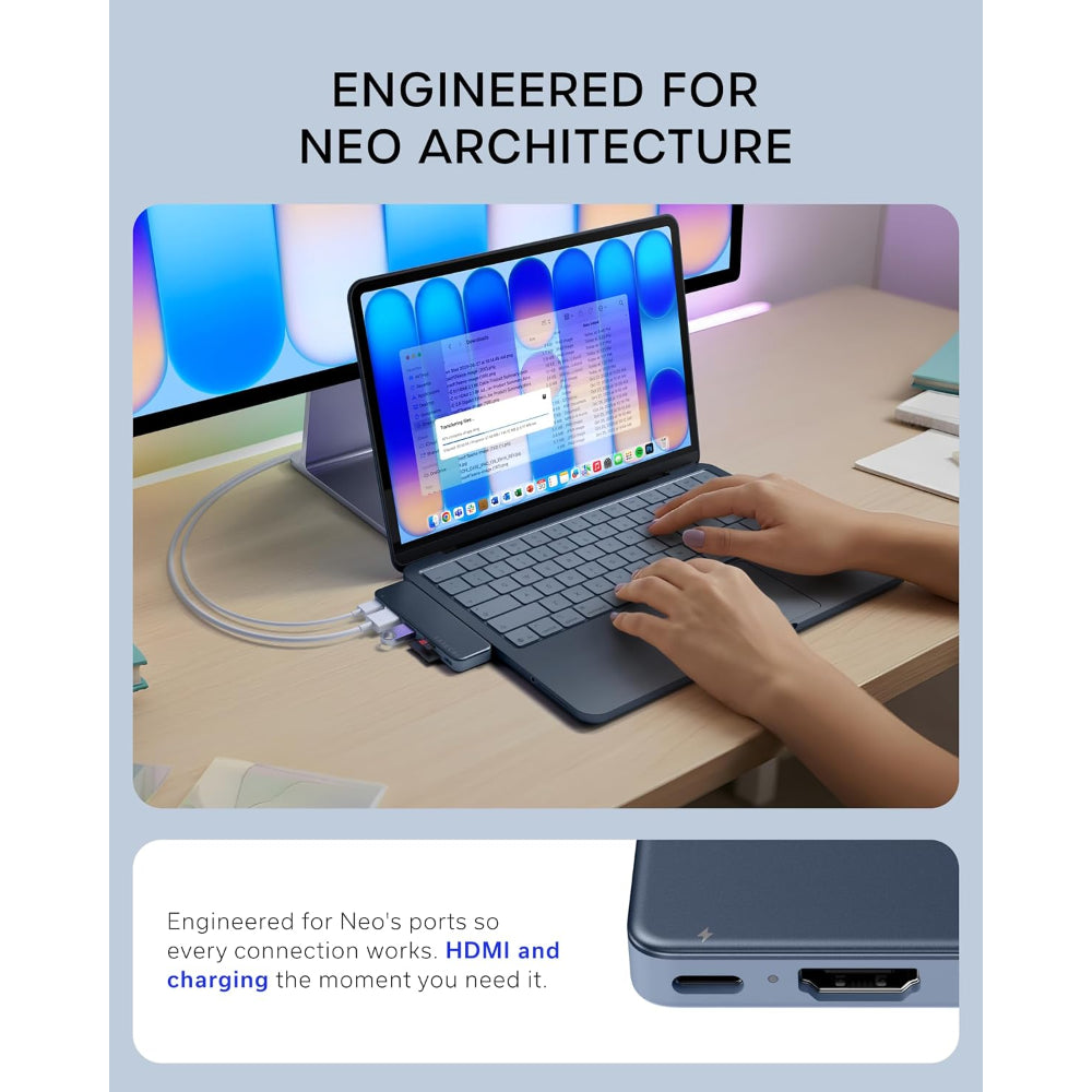 Satechi USB-C Snap Hub, 6-in-1 USB-C Hub for MacBook Neo, MacBook Air & Pro, 4K HDMI, 45W PD Charging, USB-A & USB-C 5Gbps, SD & MicroSD Card Readers, Aluminum, Compact Design, Indigo