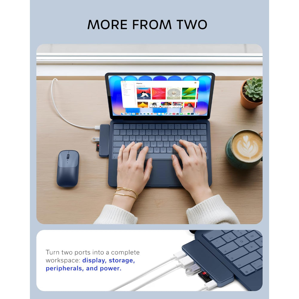 Satechi USB-C Snap Hub, 6-in-1 USB-C Hub for MacBook Neo, MacBook Air & Pro, 4K HDMI, 45W PD Charging, USB-A & USB-C 5Gbps, SD & MicroSD Card Readers, Aluminum, Compact Design, Indigo