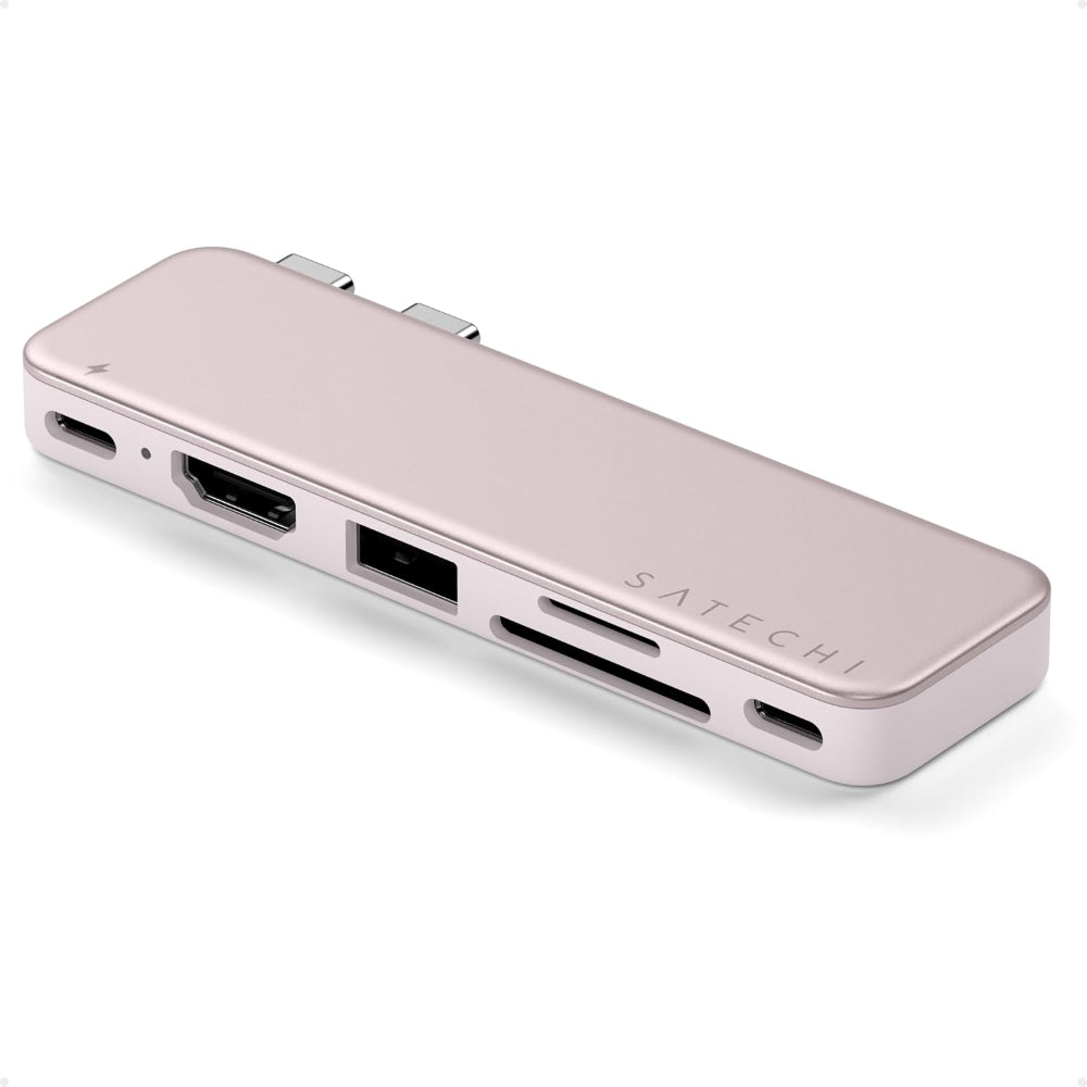 Satechi USB-C Snap Hub, 6-in-1 USB-C Hub for MacBook Neo, MacBook Air & Pro, 4K HDMI, 45W PD Charging, USB-A & USB-C 5Gbps, SD & MicroSD Card Readers, Aluminum, Compact Design, Blush