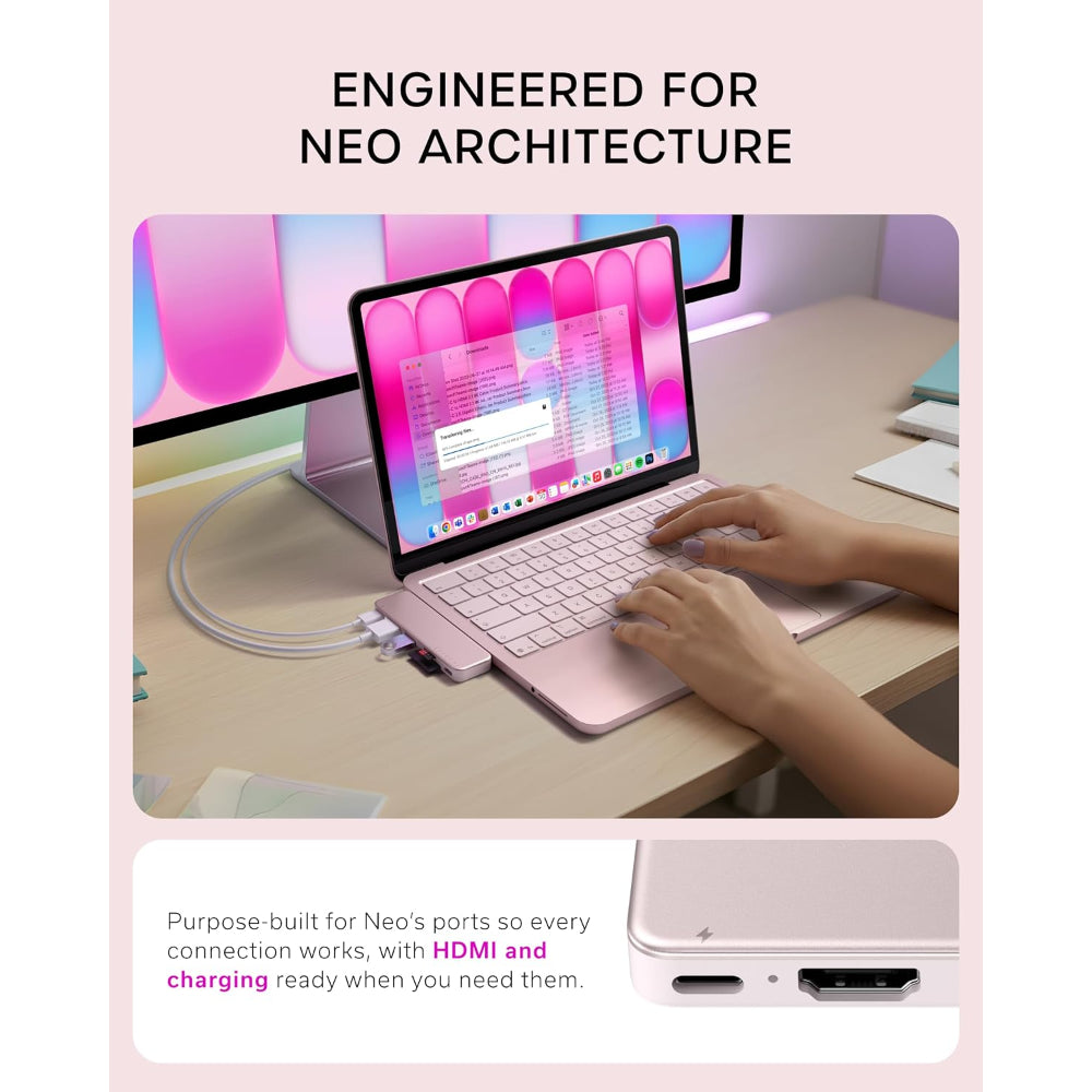 Satechi USB-C Snap Hub, 6-in-1 USB-C Hub for MacBook Neo, MacBook Air & Pro, 4K HDMI, 45W PD Charging, USB-A & USB-C 5Gbps, SD & MicroSD Card Readers, Aluminum, Compact Design, Blush